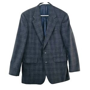 Lands' End Wool Blazer Mens‎ 39 Regular Grey Plaid Two Button Sport Coat Jacket